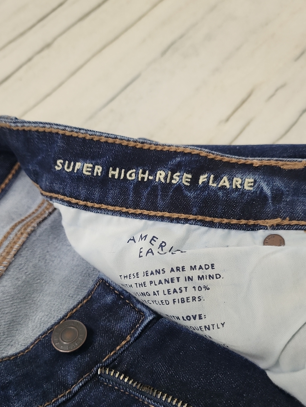 American Eagle Outfitters Dark Blue Super High-Rise Flare Jeans